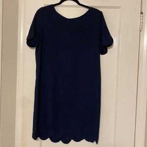 Navy Chiffon Scalloped Dress
